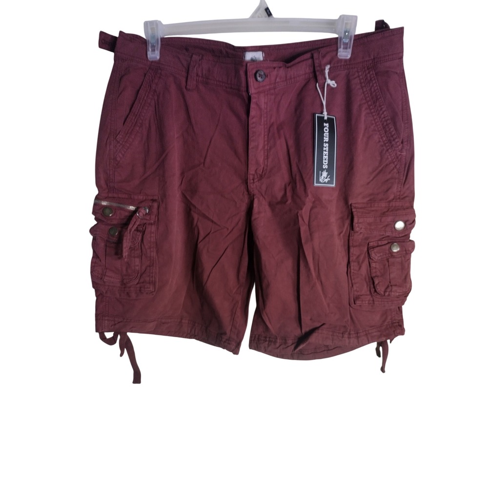 Four Steeds Mens Cargo Shorts Burgundy Red Stretch Cotton Utility Size 16 NWT
